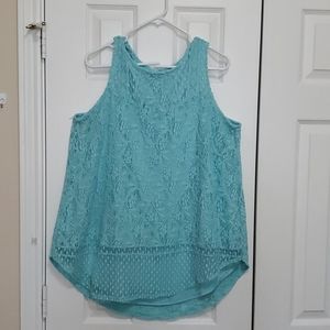 HI low Aqua sleeveless top w/overlay